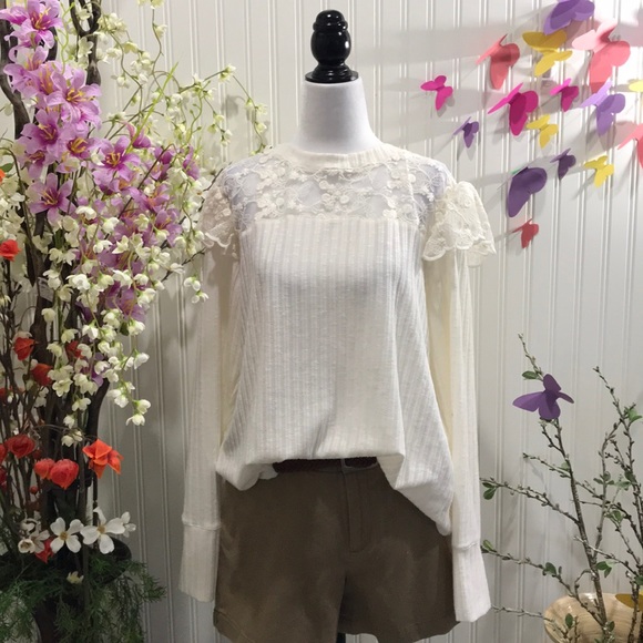 Sz XL Spring Cream Lace Flutter Sleeve - Picture 7 of 16